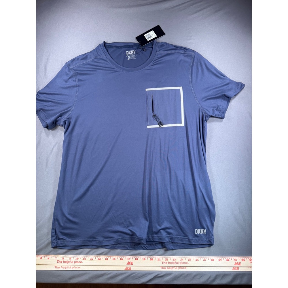 NWT DKNY Sport Mens XL Blue SS Mountain Ops Tee Vertical Zipper Pocket